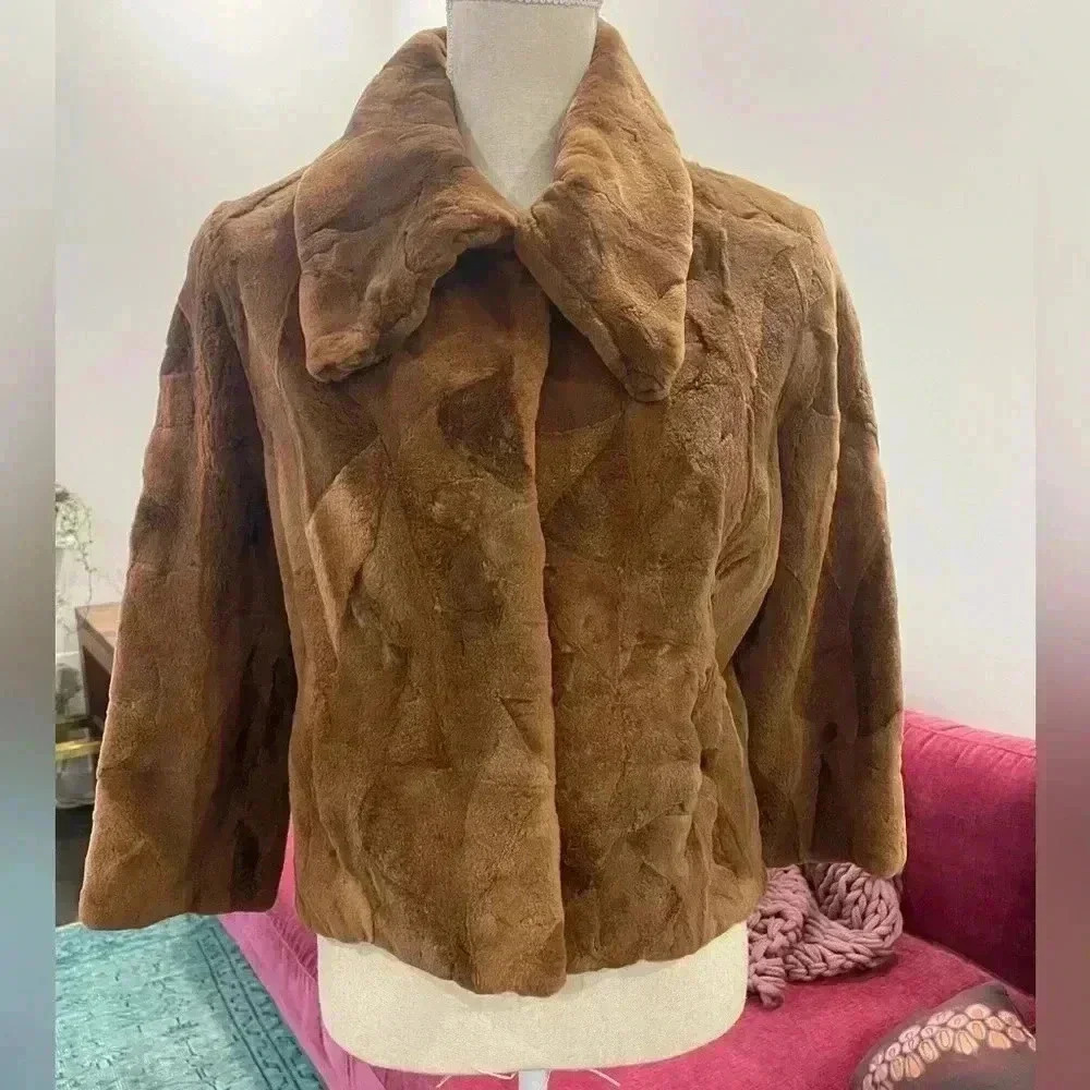 Real Mink Fur Sz S 3/4 sleeve Coat